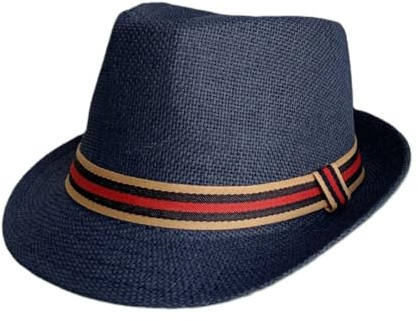 Sombrero de Paja Transpirable Estilo Trilby Gorro Verano Panama Sombrero Fedora para Hombre Mujer Summer Hat (FR/ES, Letras, Talla única, Azul)