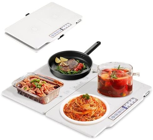 BAOSHISHAN Electric Warming Tray Foldable Food Warming Tray Plastic Electric Heating Tray,30-120℃ Adjustable,12H-Timing,42×38×2cm Heat Warming Tray for Food,160W 220V