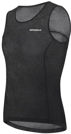 BERGRISAR Herren Mesh Unterhemd Baselayer für Fahrrad Rennrad Running Radunterwäsche Atmungsaktive Ärmelloses Schwarz Groß