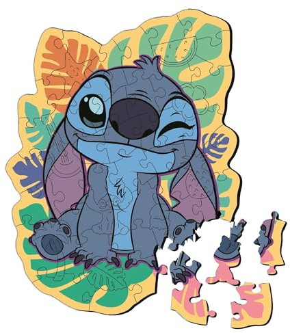 Trefl - Holzpuzzle: Lilo & Stitch, Der Lustige Stitch - 50 Teile, Formen-Puzzle Wooden Puzzle, Unregelmäßige Formen, 10 Figuren, für Kinder ab 5 Jahren, Mehrfabrig