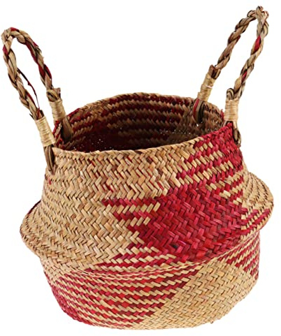 HONMEET Thickened Straw Woven Basket Lid Large Storage Basket for Indoor Plant Flower Vase Double Handles for Home