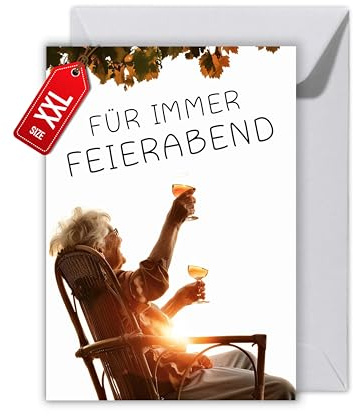 WBdesignz Ruhestand Karte mit Umschlag - Schöne Ruhestandskarte “Für immer Feierabend” Glückwunschkarte Geschenkkarte zur Rente Geschenk zur Rente Abschiedskarte (XXL DIN A4)