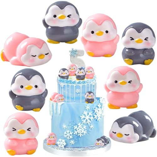 YGCHEN Tortendeko Pinguin Figuren Miniatur Weihnachtsfiguren Geburtstagsdeko Tierfiguren Pinguine Mini Weihnachtsdeko DIY Geburtstagstorte Weihnachtsschmuck 8 Stück