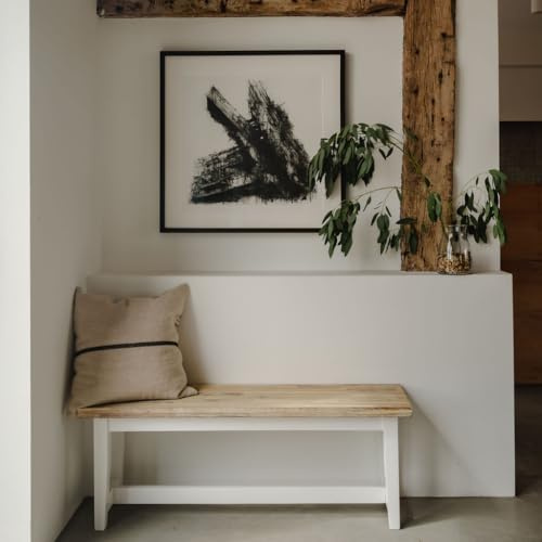 Statement Furniture Florence Solid Acacia Hardwood Kitchen Dining Bench, Backless | 120cm or 140cm Length | Sturdy Dining Table Seat with Wooden Seat (white, 120cm)