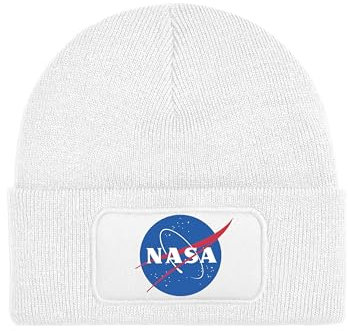 NIMAMA Mütze Beanie NASA Wintermütze Statement Spruch Print Geschenk Unisex Strickmütze für Herren & Damen - Weiß