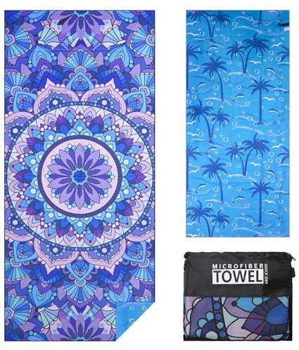 TMEOG Strandtuch Mikrofaser 180x80cm Badetuch Strand Badehandtuch Groß Sandfrei Schnelltrocknendes Strandhandtuch Dünn Strandlaken Leicht Beach Towel für Damen Herren(Violett Mandala)