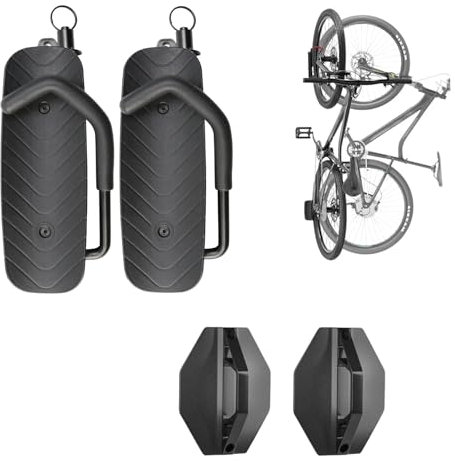 Lot de 2 Support mural pivotant pour vélo,Crochet Vélo Mural Vertical, jusqu'à 30 kg,Gain de Place,pour garage, VTT et vélo de course