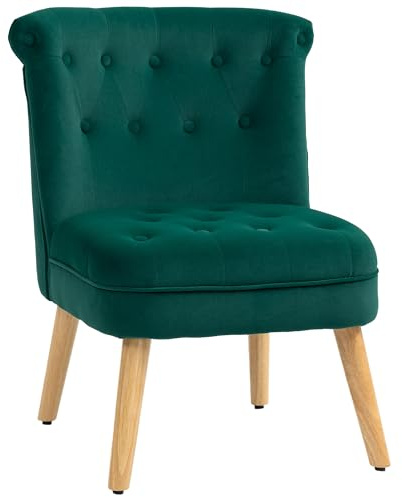 HOMCOM Fauteuil pour Salon et Salle à Manger, rembourré, Vert | Fauteuil de chambre, pieds en bois, tissu effet velours, 60x66x79 cm
