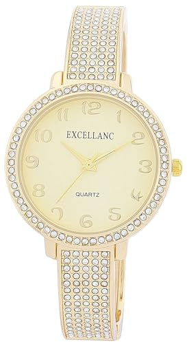 Excellanc Damen-Spangenuhr Metallarmband Spangenarmband poliert Armreif lesbare Ziffern Rund Länge 16 cm Quarz-Armbanduhr Geschenkidee für Frauen (Gold)