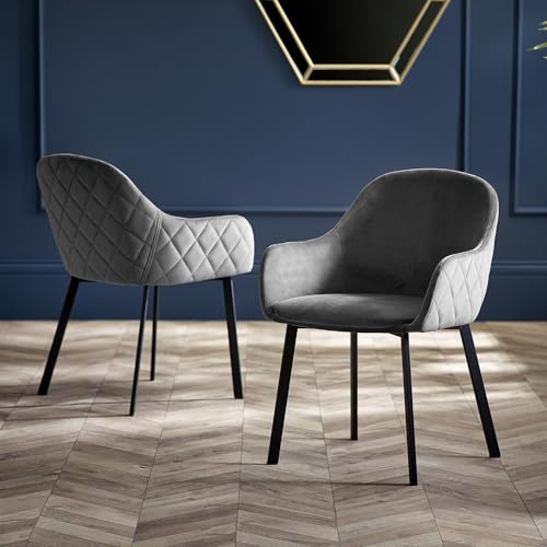 Julian Bowen Lima Dining Chairs, Set of 2, Grey - H82 x W62 x D59cm | Retro Upholstered Kitchen Chairs for Dining Room, Padded Kitchen Seat