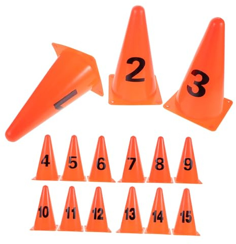 TOYANDONA Lot de 15 Cônes De Sport Blancs avec Logo Numérique Marqueurs De Taille pour Entraînement Basket-Ball Football Entraînement Football avec Numéro pour Terrain Extérieur