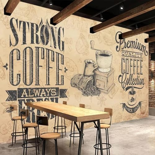 WEITAOSM European Retro Coffee Machine Letter Quote Painting Art Wallpaper Restaurant Coffee Shop Mural Creative Mural (Self-Adhesive PVC)