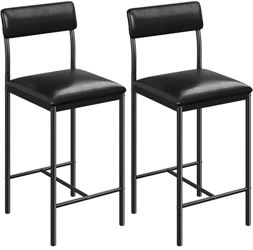 YITAHOME Bar Stools Set of 2, Tall Seat with Cushioned Seat & Back, Industrial Barstools for Kitchen/Dining Room, Bar Chairs with Ergonomic Footrest, Black