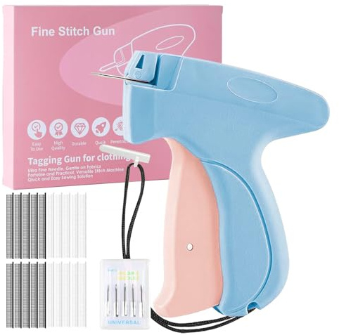 SINZONeu® Handnähpistole Mini - Tragbare Nähmaschine mit 5 Nadeln + 1000 Klammern, Blitzreparatur für Kleidung & Vorhänge, Reise-Nähset für Textilreparaturen（Blaues Pulver）