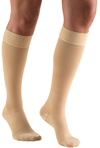 Truform 20-30 mmHg Compression Stockings for Men and Women, Knee High Length, Dot Top, Closed Toe, Beige, Large