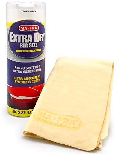 Ma-Fra, Panno Extra Dry, Scamosciato Sintetico, Asciuga Senza Lasciare Aloni, Super Assorbente, Resistente All'usura, Adatto per Auto, Moto, Camper, 43 x32cm