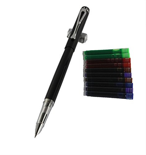 Gullor 301 Hidden Nib Fountain Pen with Original Pen Pouch and 5 Colors Ink Cartridge - Black