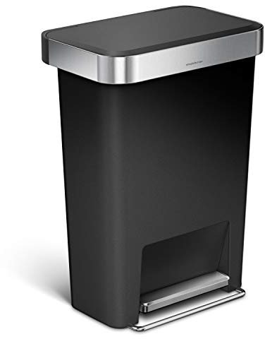 simplehuman CW1385CB 45 Liter, rechteckiger Treteimer mit Beutelfach, Mülleimer Küche, schwarzer Kunststoff, 5 Jahre Garantie