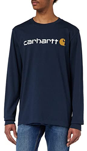 Carhartt Men's Relaxed Fit Heavyweight Long-Sleeve Logo Graphic T-Shirt, Navy, S