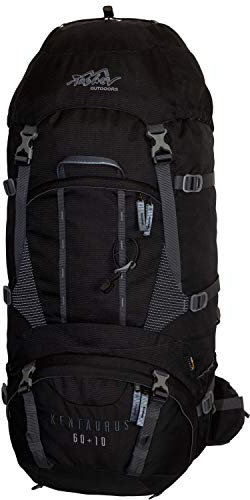 Tashev Outdoors Kentaurus Trekkingrucksack Wanderrucksack Damen Herren Backpacker Rucksack groß 60l Plus 10l (Hergestellt in EU) (Schwarz & Grau)
