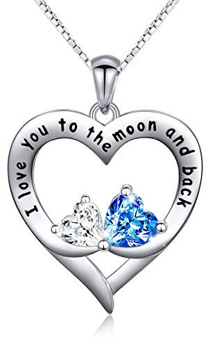 Flyow 925 Sterling Silber Schmuck Graviert I Love You to the Moon and Back Unendlichkeits Zirkonia Herz Halskette, 18 Inches Silver Box Kette (Doppeltes Herz)