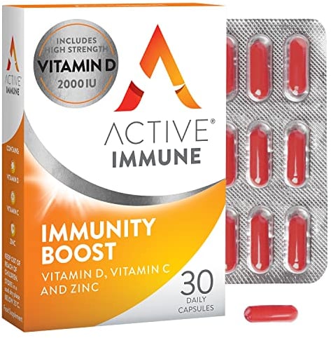 Active Immune, Vitamin D3, C & Zinc, Vegan, Multivitamin Supplement with Zinc 30 Capsules, 1 Month Supply
