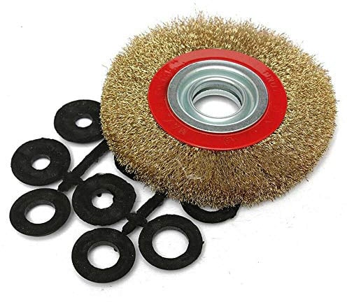 Cepillo circular de acero, diámetro de 200 mm, cepillo metálico redondo plano con 10 anillos adaptadores, agujero 13 mm, 16 mm, 22 mm, 25 mm, para moler, lijar, limpiar/moler/decapar