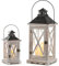 Sziqiqi 28cm & 48cm Laterne Kerzenhalter Vintage Windlicht Laterne Holz Metall Dekorative Windlichthalter für Draußen Rustikale Hochzeit Herzstück Hängende Laterne Bauernhaus Innen Außenlaterne Dekor
