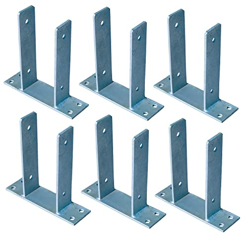 U Pfostenträger 6er Set 90x90 Feuerverzinkt Bodenanker Aufschraubhülse | BURI, Stahl, Holzpfosten, Balkon, Terrasse, Garten, Pfostenanker, robust, verzinkt, Pfostenträger, H-Anker, langlebig