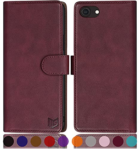 SUANPOT [RFID Schutz für iPhone SE 2022/7/8/SE 2020 4,7-Zoll Hülle PU Leder Handyhülle Lederhülle Klapphülle Kartenfach Flip Cover für Apple SE 2022 Handy hülle Leather Wallet Phone Case Rotwein