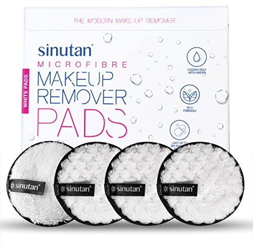 Sinutan® | Waschbare Mikrofaser-Maxi-Abschminkpads, wiederverwendbar, mit Waschmaschine Beutel | zur Reinigung aller Hauttypen (WEISS, SET AUS 4 STÜCK)
