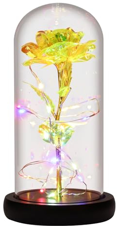 Rose Flower Birthday Gifts for Mom from Daughter,Colorful Yellow Flower Rose Gift for Women,Light Up Rose Flower in Glass Dome,Gifts For Women Valentines Day/Christmas/Mothers Day/Anniversary (Yellow)