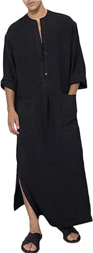 YAOLE Kaftan för män långärmad caftan lång islamiska kläder män thobe arabiska Djellaba, 01 svart, XXL
