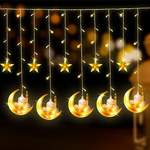 Herefun Ramadan Lichterkette, 3.5m Ramadan Lampe, Ramadan Deko mit 8 Modi LED, Eid Mubarak Lichterketten Sterne Mond für Muslim Schlafzimmer Terrasse Hochzeit Party (Muslim)