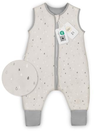 Ehrenkind® Babyschlafsack | Schlafsack mit Füßen 2.5 TOG | Bio-Baumwolle | Ganzjahres Schlafsack Baby Gr. 80 Farbe Natur-Graue Tropfen | Oeko-Tex | Schlafsack winter und Sommer Schlafsack Kinder