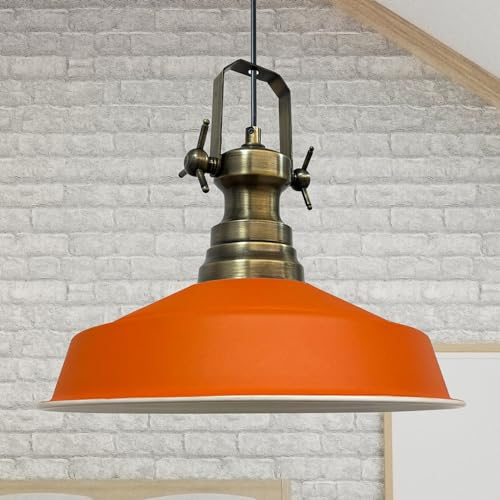 bamyum Asletl Hängelampe Industrial aus Metall Ø41 cm, Küchenlampe Vintage, Hängelampe Esstisch E27, Pendelleuchte Orange, Wohnzimmerlampe Hängend Vintage, Pendelleuchte Esstisch