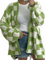 Women Oversized Checkered Cardigan,Cable Knit Long Sleeve Sweater,Loose Open Front Plaid Tops,Spring Fall Casual Coat (Green, L)