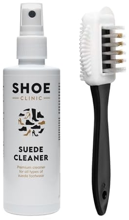 Shoe Clinic Suede Cleaner and Suede Brush | Deep Cleans & Protects | Use on Dress Shoes, Trainers, Boots, Heels, Sandals 125ml