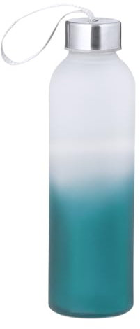 Genérico Bouteille d'eau 500 ml en verre et acier inoxydable, bouchon à vis avec fermeture parfaite, gourde avec sangle de transport au design original (bleu)