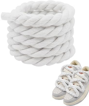 QLEUIFT 1 Paio Lacci Corda Per Air Force 1, Lacci Corda Rotondi 8 mm (1,5 m), Lacci Scarpe Per Scarpe Da Ginnastica, Scarpe Da Corsa, Scarpe Sportive, accessori fai da te(Bianco)