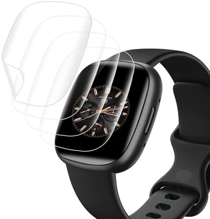 Carantee 4 Stück Panzerglas Schutzfolie für Fitbit Versa 3/Sense/Sense 2, TPU Kratzfest Wasserdicht, Kein Öl, Sensitive Touch HD Displayschutzfolie
