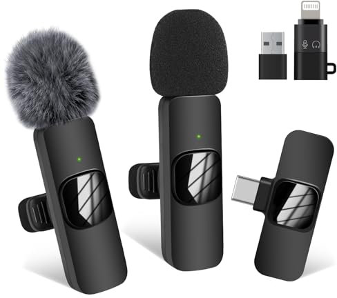 Jsdoin Wireless Microphones Wireless Microphone for iPhone iPad, 2 Mini USB-C Wireless Lavalier Microphone for iPhone/iOS/Android/PC/Laptop,Video Recording/Live Steam/Interview/TikTok/YouTube