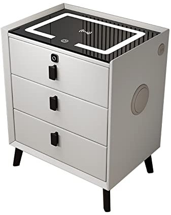 Modern Nightstand With Wireless Charging LED Lights Bluetooth Speaker & Fingerprint Lock Stylish Bedside Table Storage Cabinet