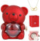 Engraved Heart Necklace with Real Rose Bear Giftbox, Preserved Rose Hug Bear Gifts for Women with Heart Necklace, Rose Bear With Box and Necklace for Wife Mom Grandma Girlfriend Valentines Day Birthda