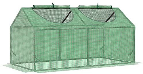 Outsunny Serre de Jardin, Mini Serre, 2 fenêtres zippées et enroulables, Couverture en Plastique, Cadre en Acier, 120 x 60 x 60 cm, Vert foncé