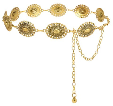 JasGood Damen Concho Taillenkettengürtel Mode Kettengürtel Taillenkette Taillengürtel Verstellbarer Metall Gürtel Gold Damen Western Cowgirl Gürtel für Kleider,Antikgold,130cm