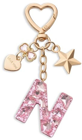 CHUQING Schlüsselanhänger Buchstabe Glitzer Schlüsselanhänger mit Anfangsbuchstabe für Mädchen Frauen Rosa N