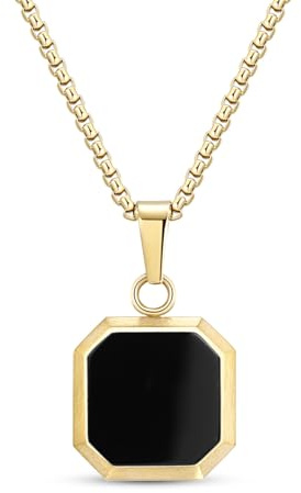 TUNGSTORY Edelstahl Vergoldet Halskette für Herren Damen mit Anhängern – Minimalistisch Modern mit Schwarzem Onyx, Länge 45 + 6 cm