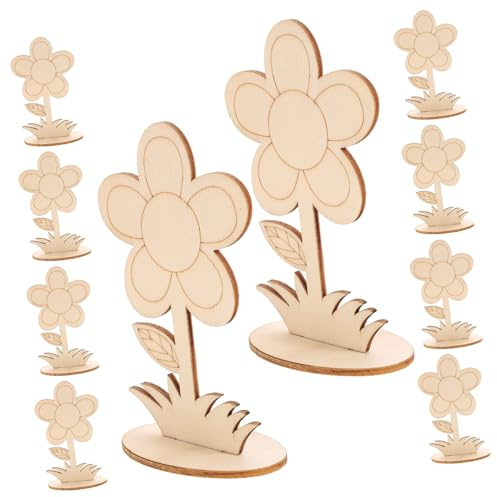 Unfertige Holzblumen Bastelarbeiten für Viele Nutzer, 12 Stück | Holzornamente mit Glatter Oberfläche, Geeignet zum Bemalen und Zeichnen, für Selbstgemacht Projekte und Kreativbedarf