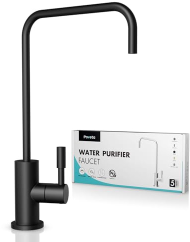 Poveta Rubinetto per Acqua Potabile, Rubinetto Lavello Cucina Forma di L | Rubinetto Cucina per Osmosi Inversa o Sistema di Filtraggio dell'acqua, Acciaio Inossidabile, Senza Piombo, Nero